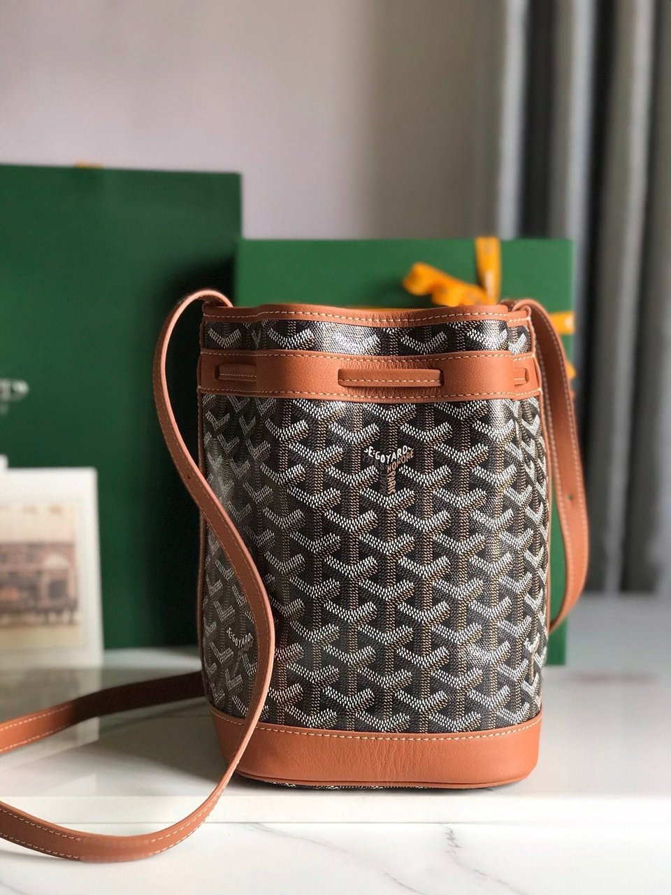 Goyard Petit Flot Bucket Bag 22 Cm Black Goyardine Canvas And Tan Lambskin Trim view 10