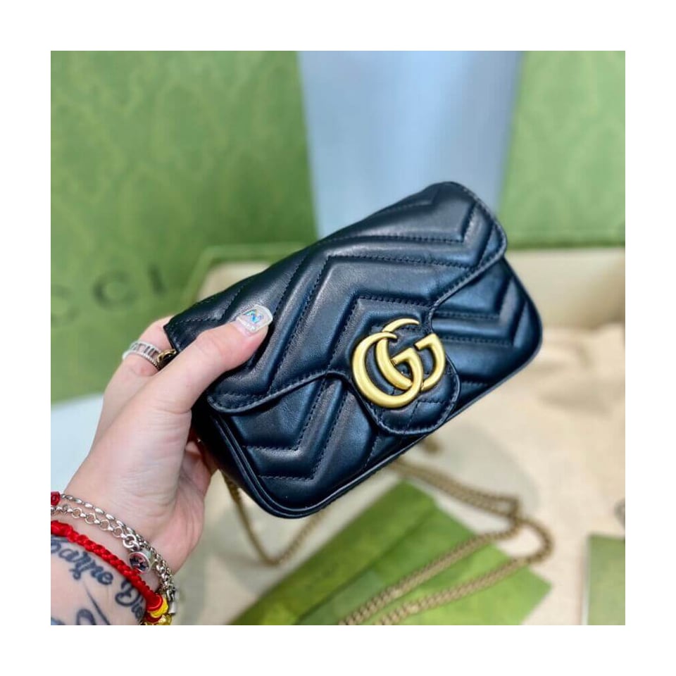 Gucci GG Marmont Matelasse Chevron Leather Super Mini Bag Black view 7