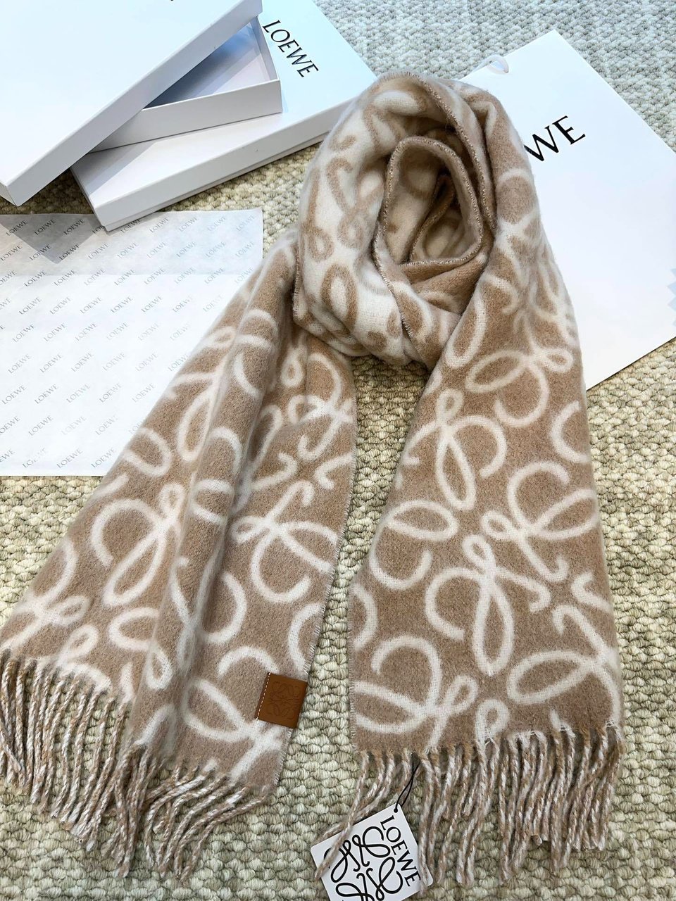 Loewe Mohair Scarf Anagram Beige For Women 186cm
