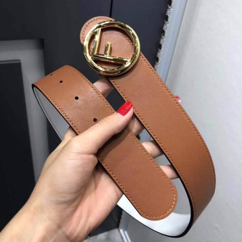 Fendi Reversible 40mm Round Buckle Belt 8C0579 Brown / White view 3