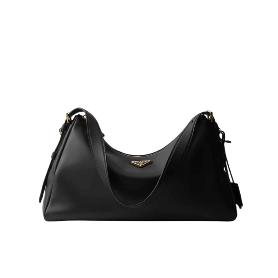 Prada Aimée Large Leather Shoulder Bag Black 39Cm view 2