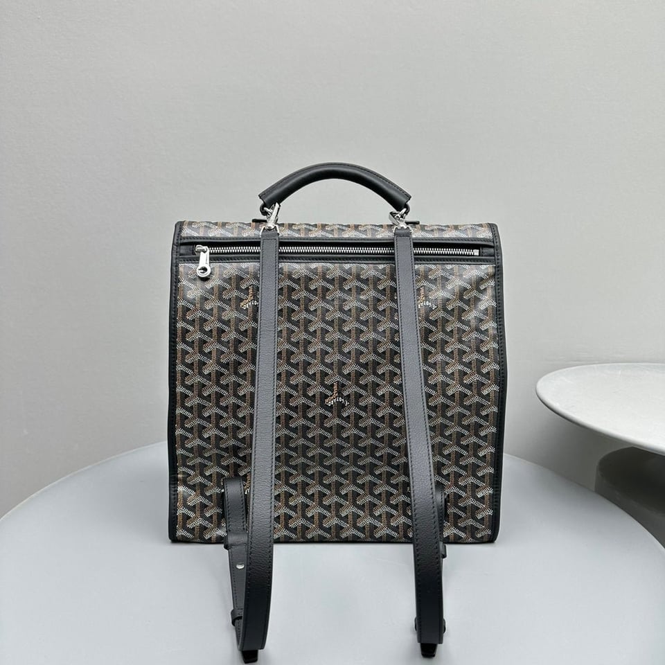 Goyard Leger Backpack 37 Cm Black Goyardine Canvas With Calfskin Trim view 6