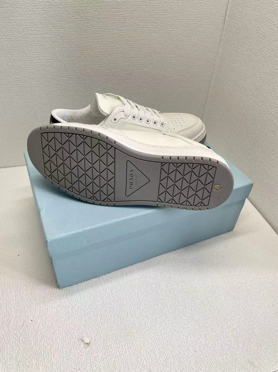 Prada District Perforated Leather Sneakers White view 8