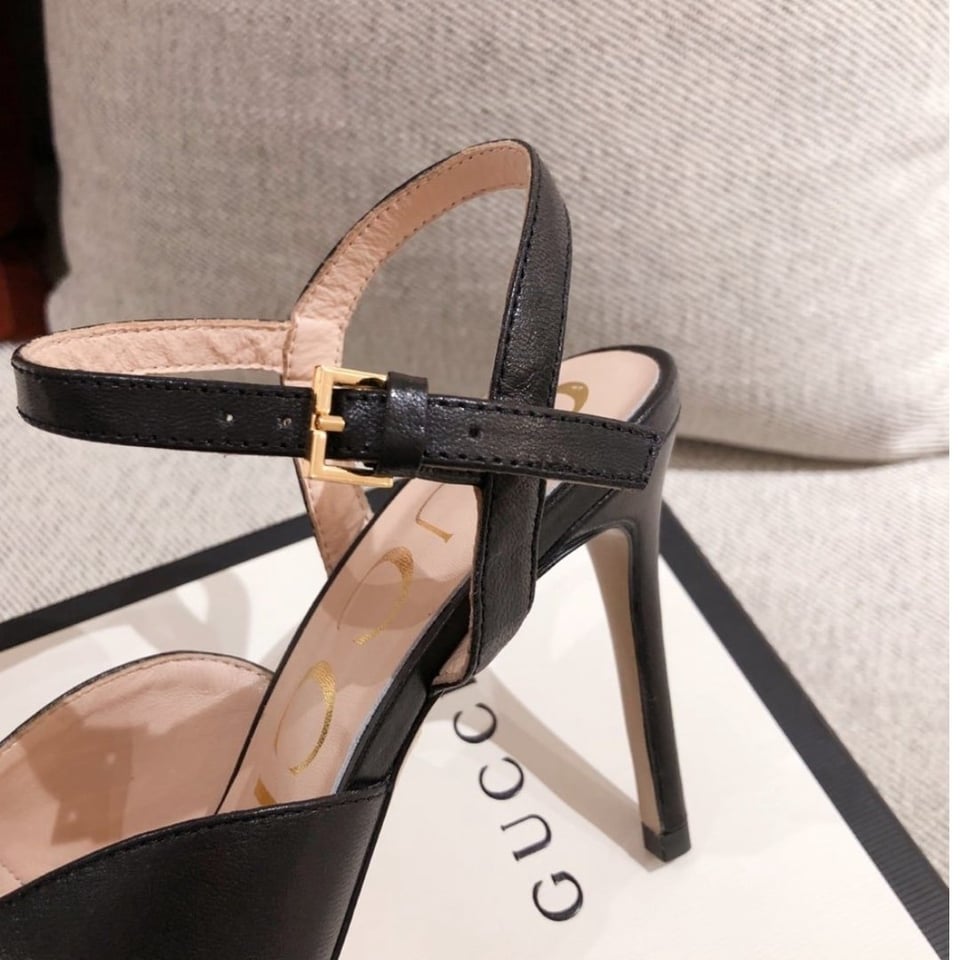 Gucci Ankle Buckle Strap Sylvie Chain Sandals In Black view 6