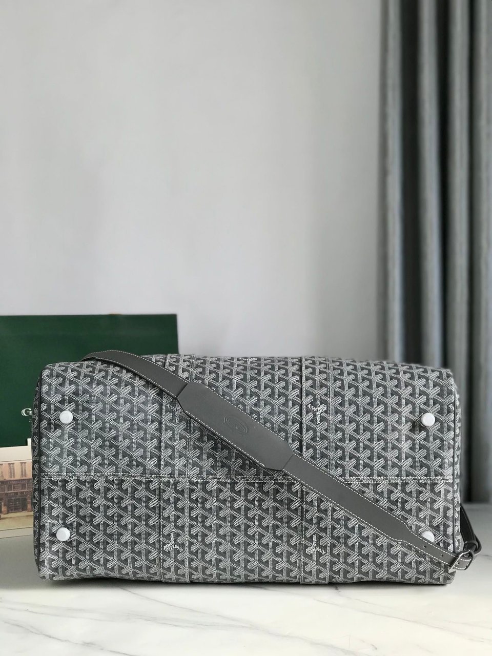 Goyard Boston 50 Bag Cm Gray Goyardine Canvas And Calfskin Trim view 3