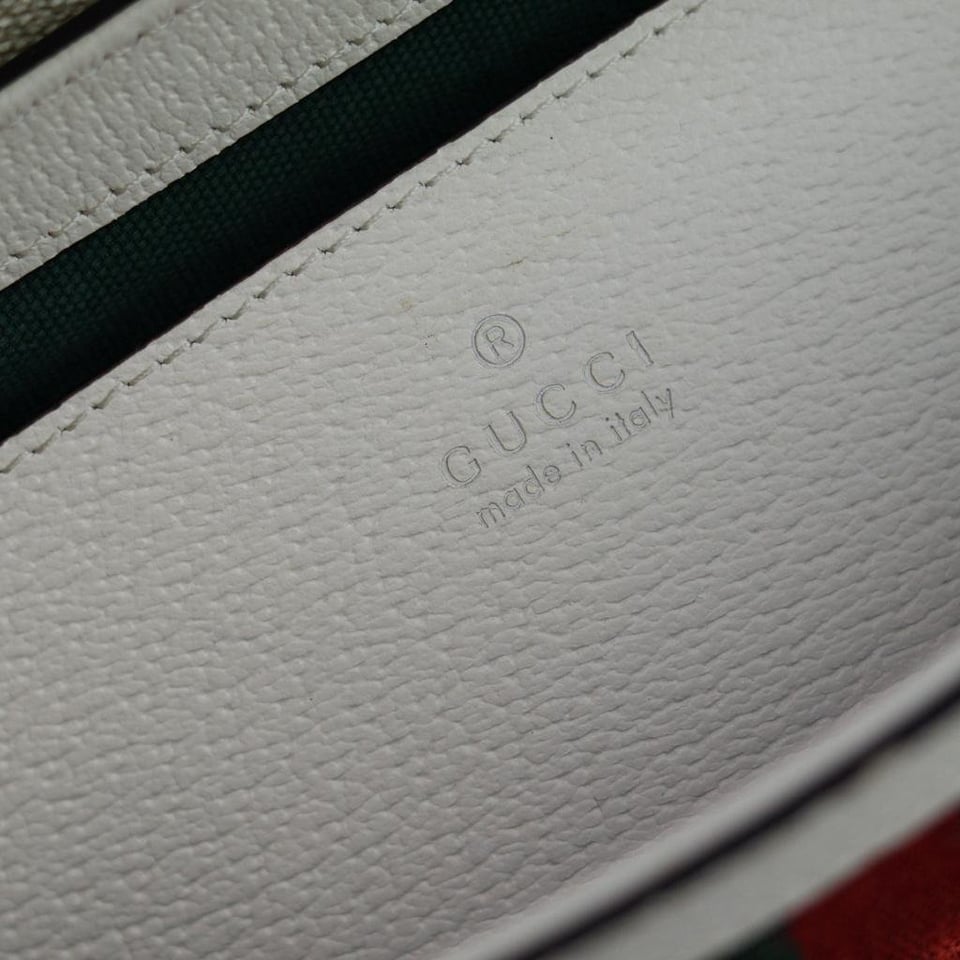 Gucci Ophidia Small Top Handle Bag 20cm/7.9in Beige And White GG Fabric 836843 view 9