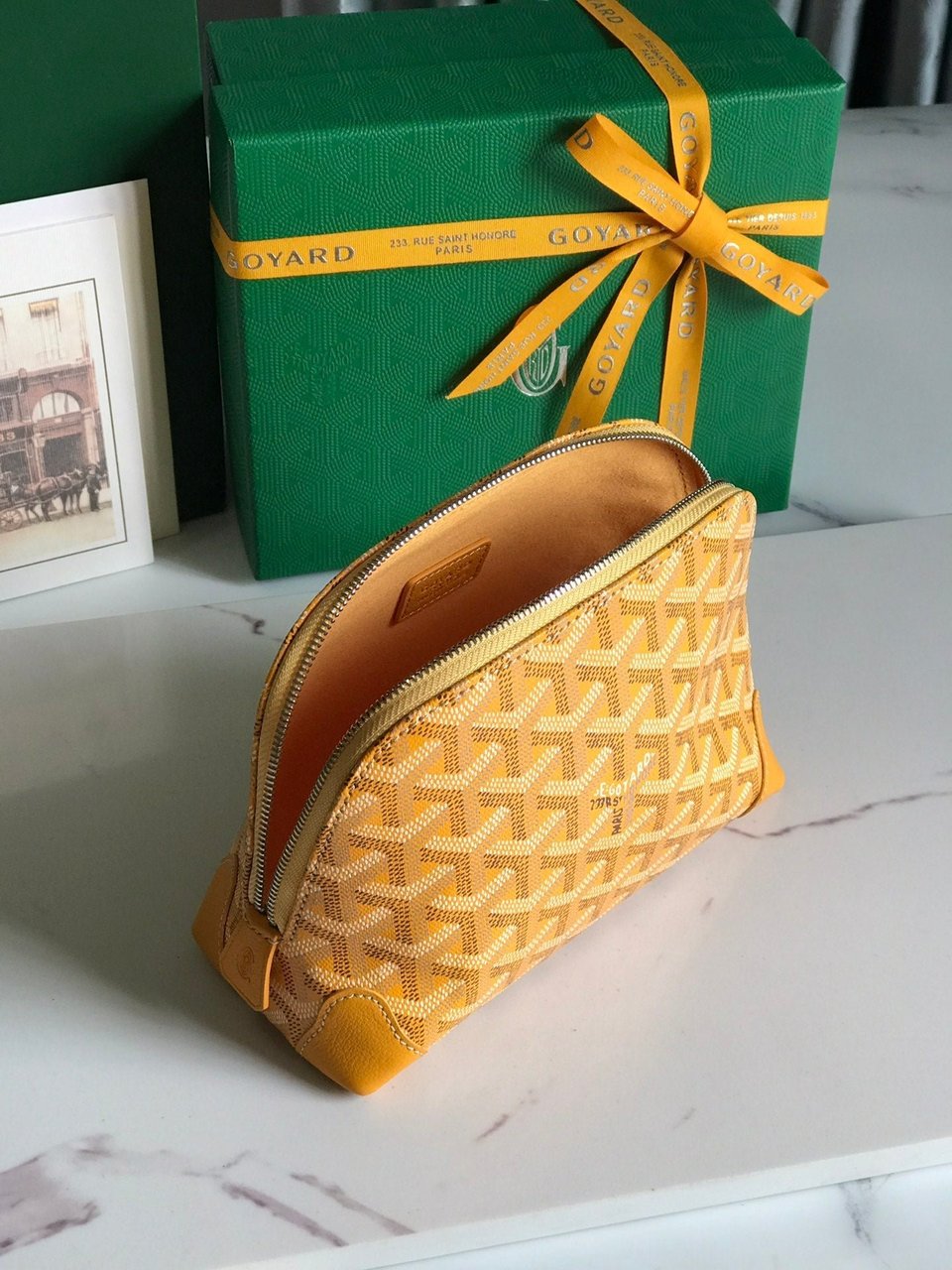 Goyard Vendôme Cosmetic Pouch 17 Cm Yellow Goyardine Canvas And Calfskin Trim view 3