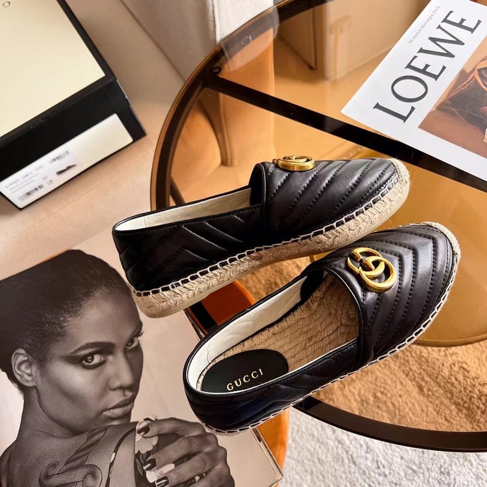 Gucci Espadrille Matelasse Chevron Leather With Double G Black 551890 Bko00 1000 view 9