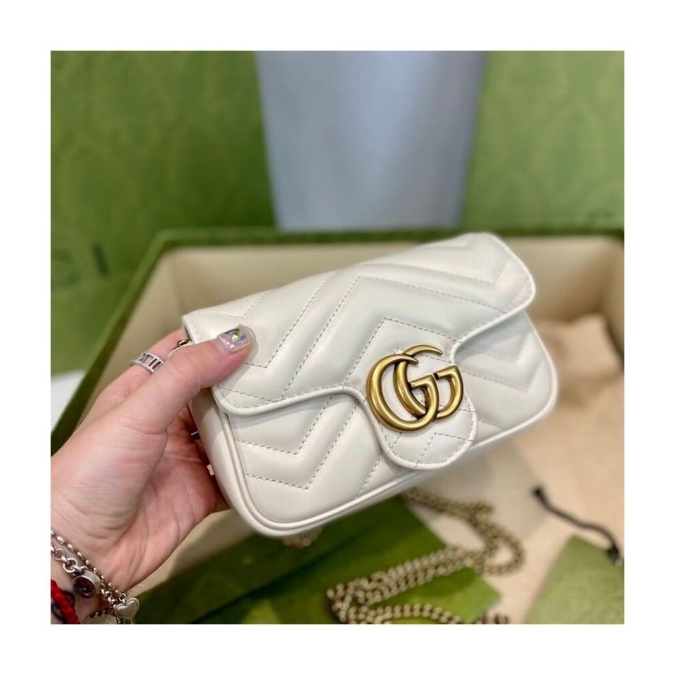 Gucci GG Marmont Matelasse Chevron Leather Super Mini Bag White view 9