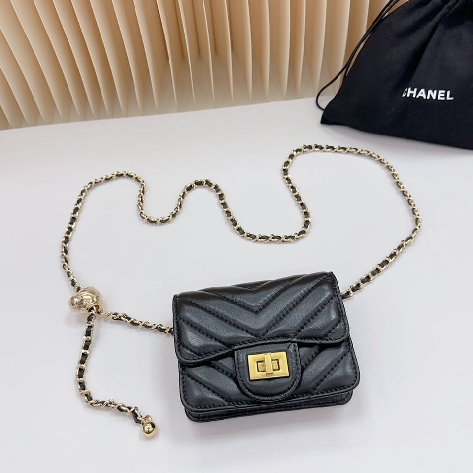 Chanel 2.55 Belt Black Chevron Lambskin Bag