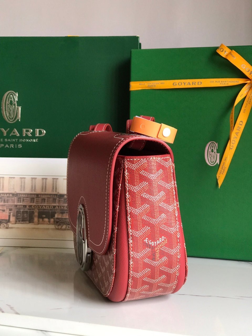 Goyard 233 Bag 25 Cm Classic Red Calfskin And Goyardine Canvas view 9