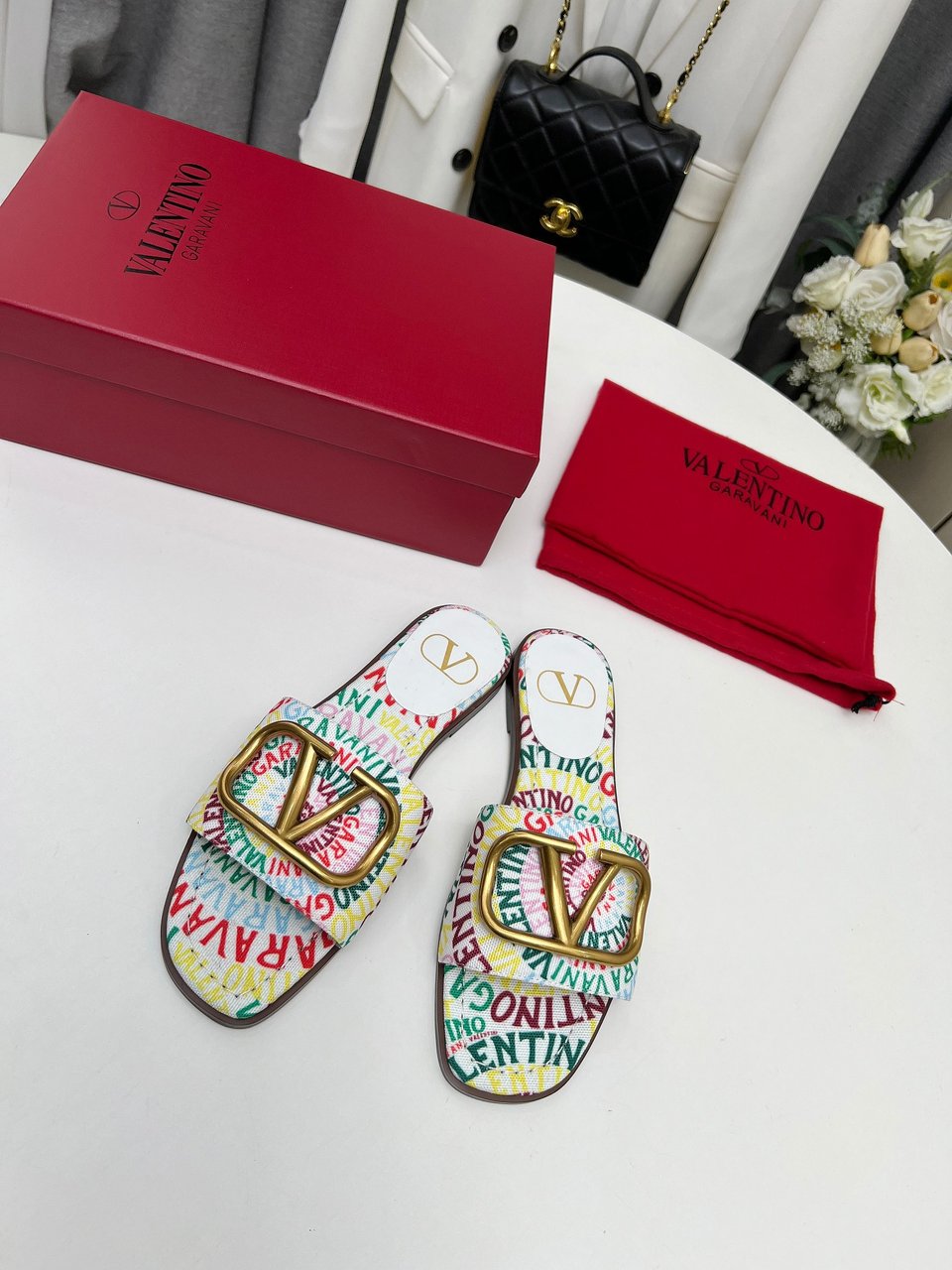 Valentino Garavani Escape Slide Sandal In Canvas With Valentino Loop Print Ws0Bd5Ful Qd7 view 8