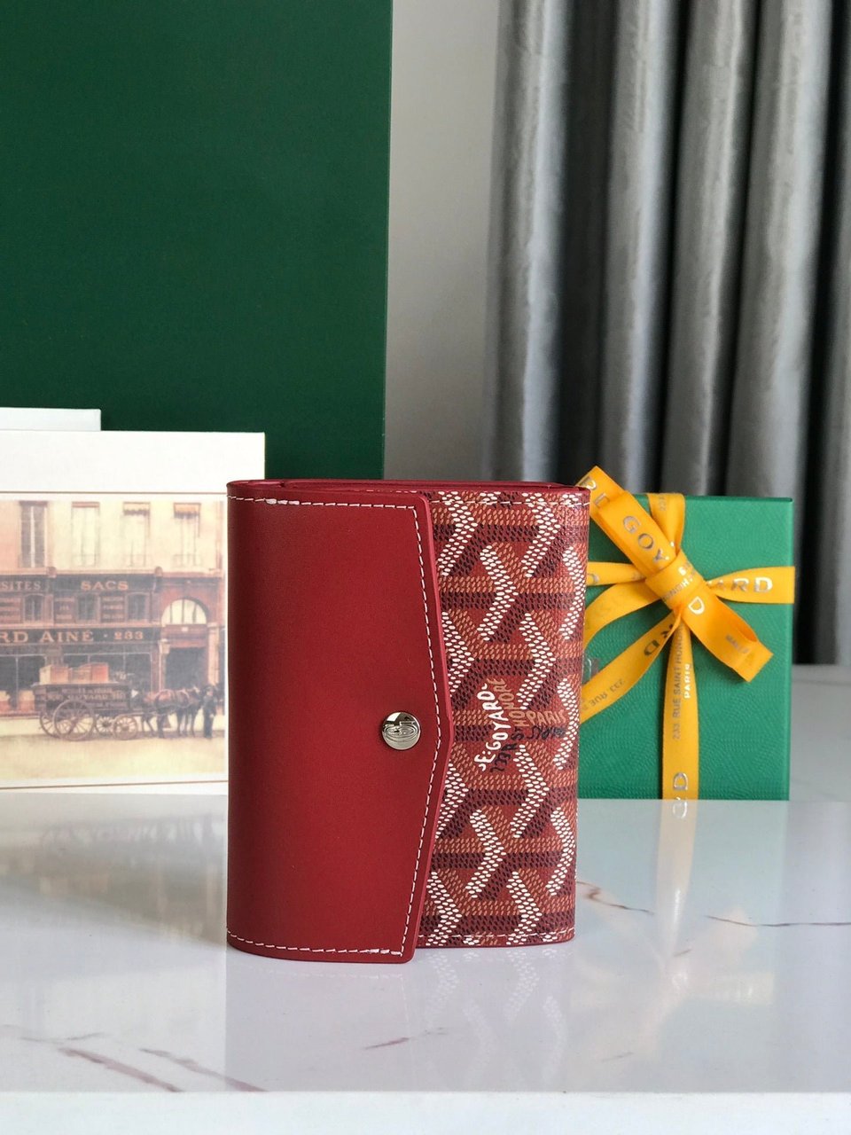 Goyard Saint-Gabriel Wallet Classic Red Calfskin And Goyardine Canvas 12cm view 5