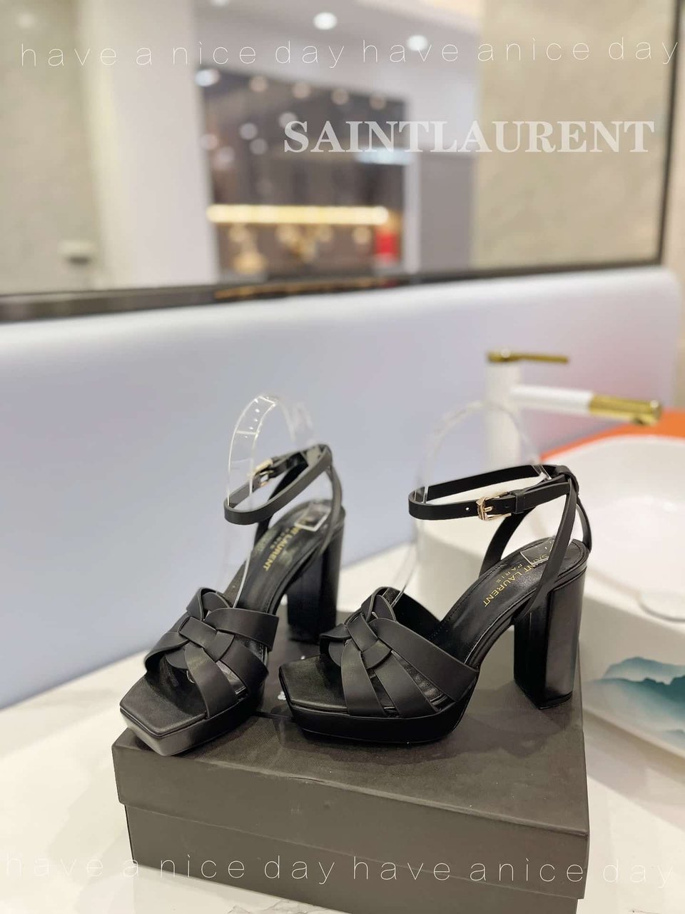 Saint Laurent Tribute Platform Sandals In Smooth Leather Black view 5