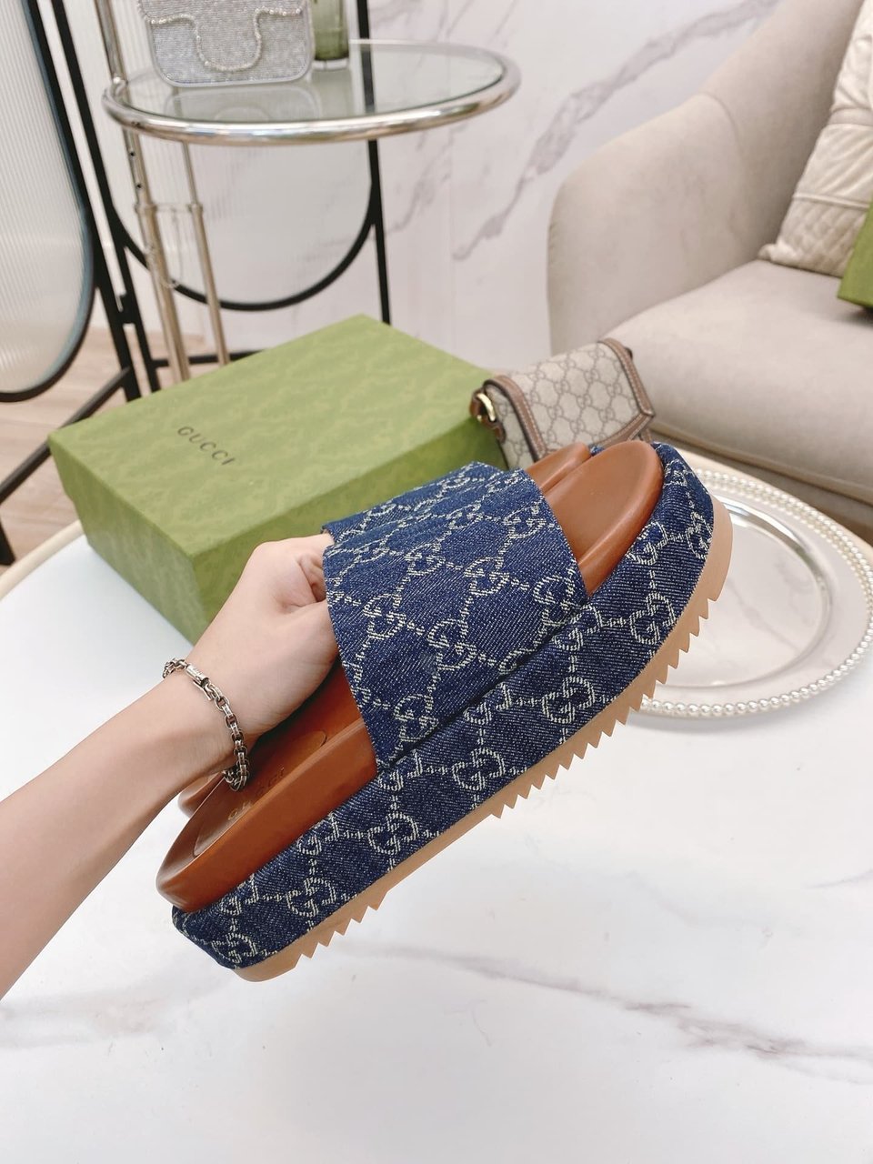 Gucci Women’S Platform Slide Sandal Blue ?623212 2Kq00 4402 view 4