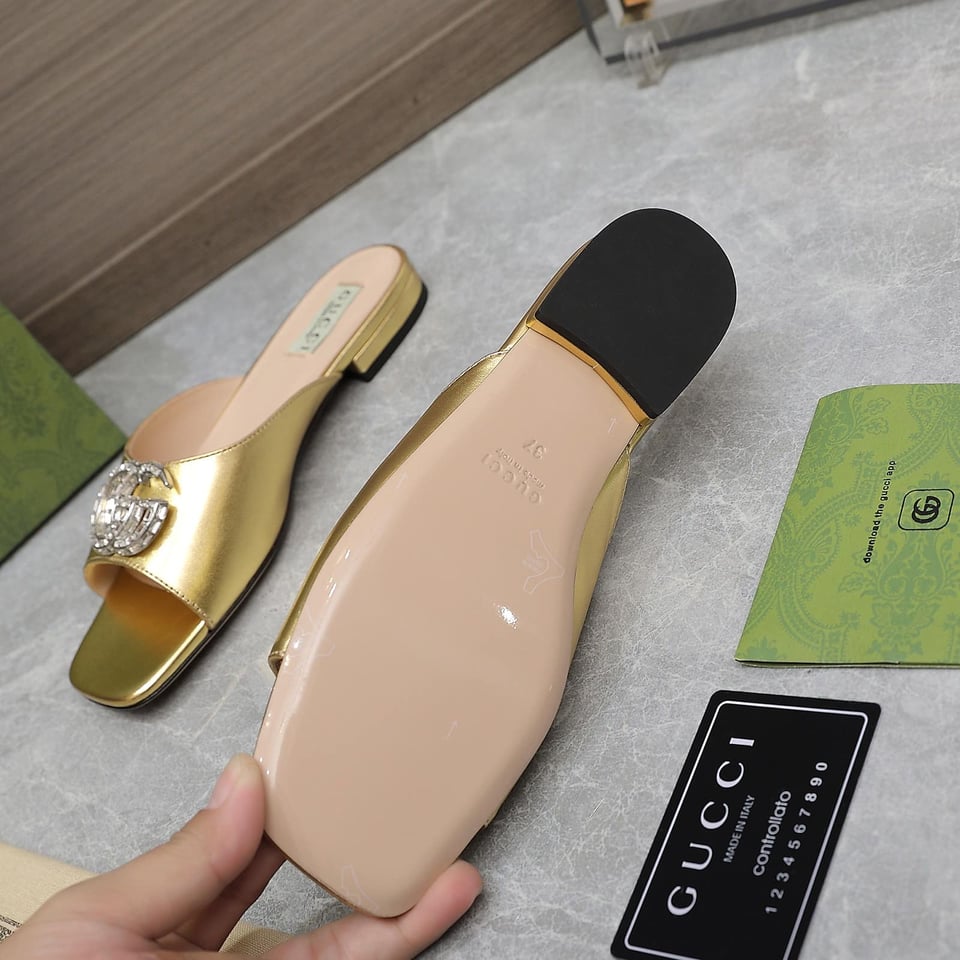 Gucci Gg Crystal Slippers Gold view 8