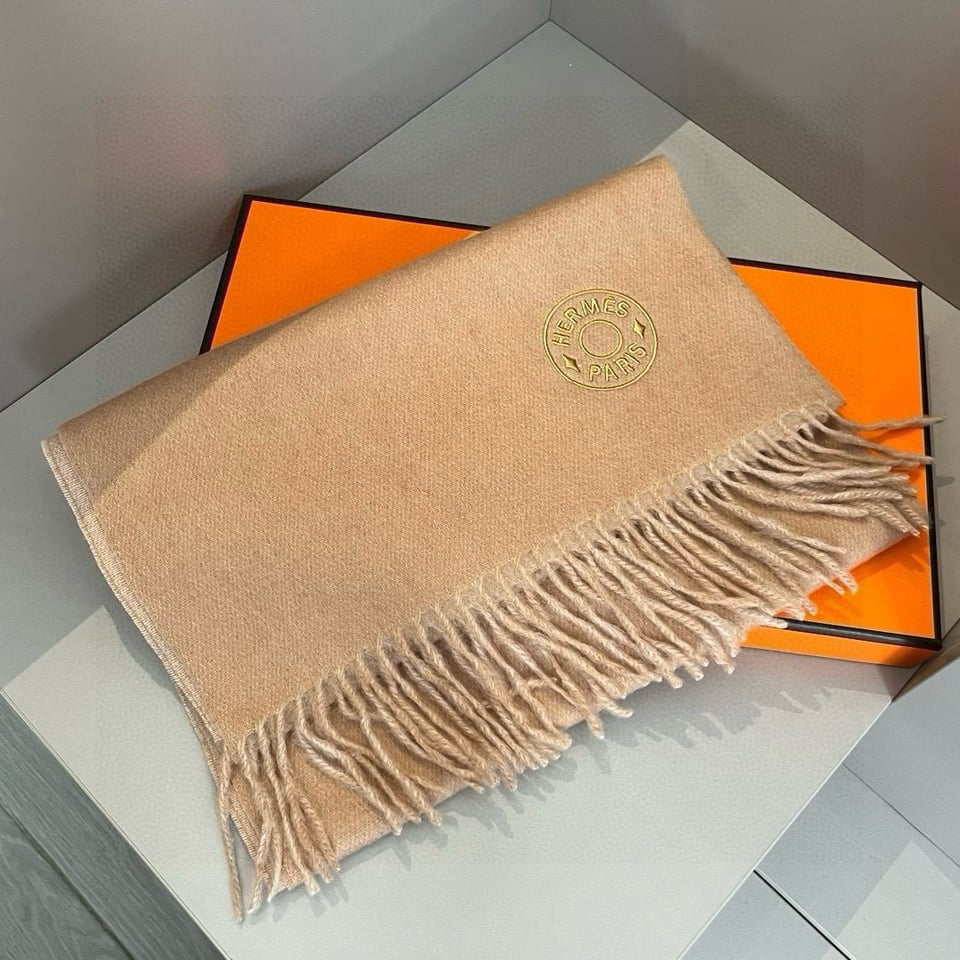 Hermes Cashmere Blanket Scarf Khaki For Women 180cm view 5