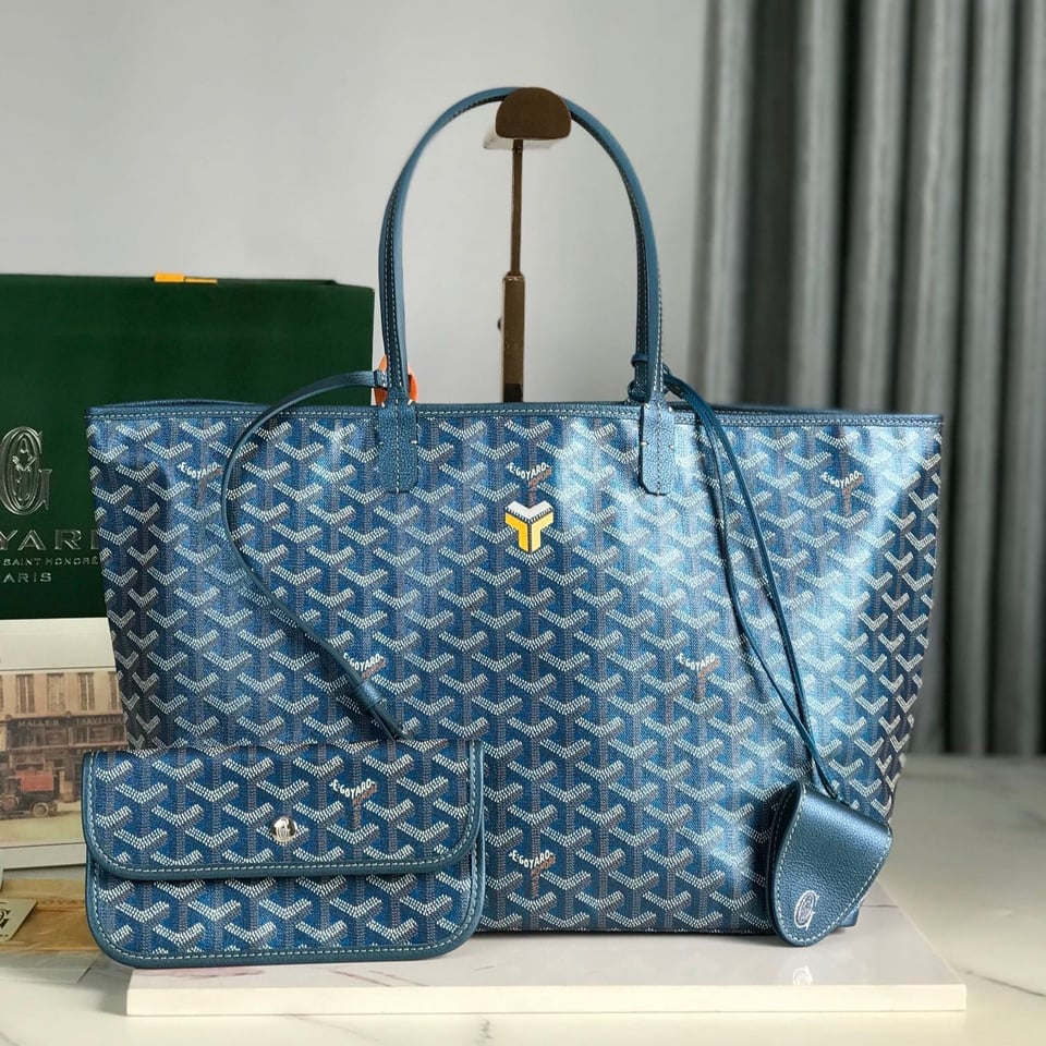 Goyard Saint Louis Pm 34 Cm Navy Blue Goyardine Canvas And Calfskin view 2