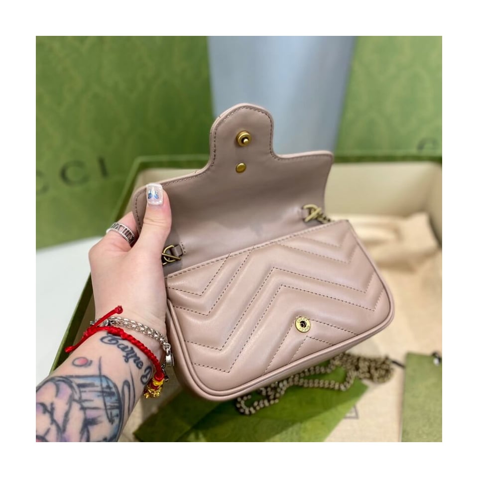 Gucci GG Marmont Matelasse Chevron Leather Super Mini Bag Nude Pink view 13