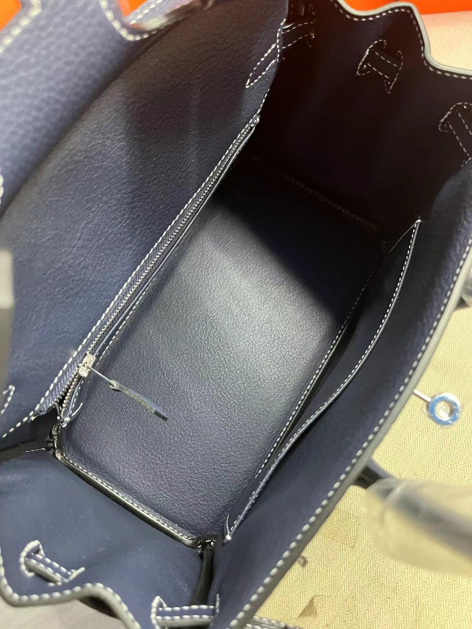 Hermes Birkin 25Cm Navy Blue Togo Leather Silver Hardware view 4