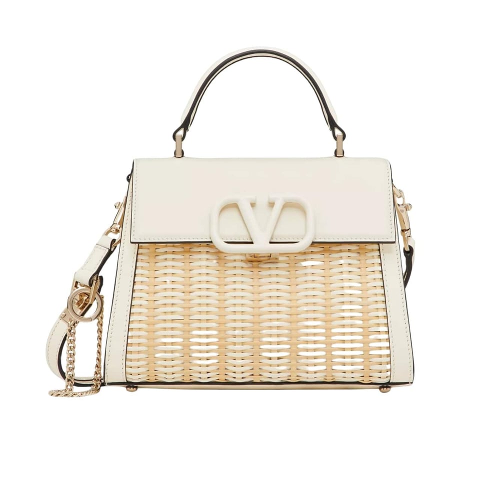Valentino Garavani Small Vsling Wicker Handbag White 22Cm view 2