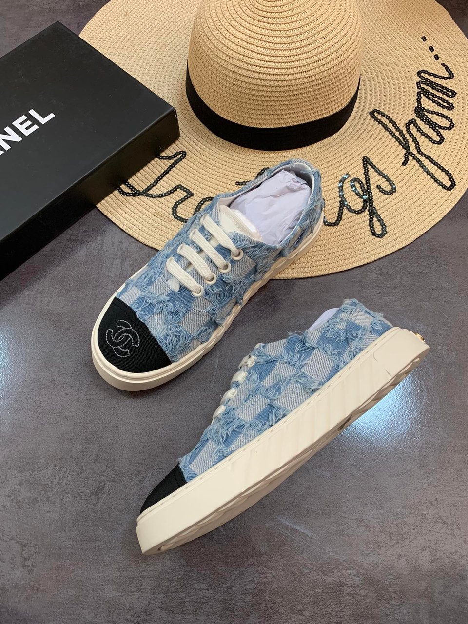 Chanel Cc Sneakers Mix Denim Blue view 4