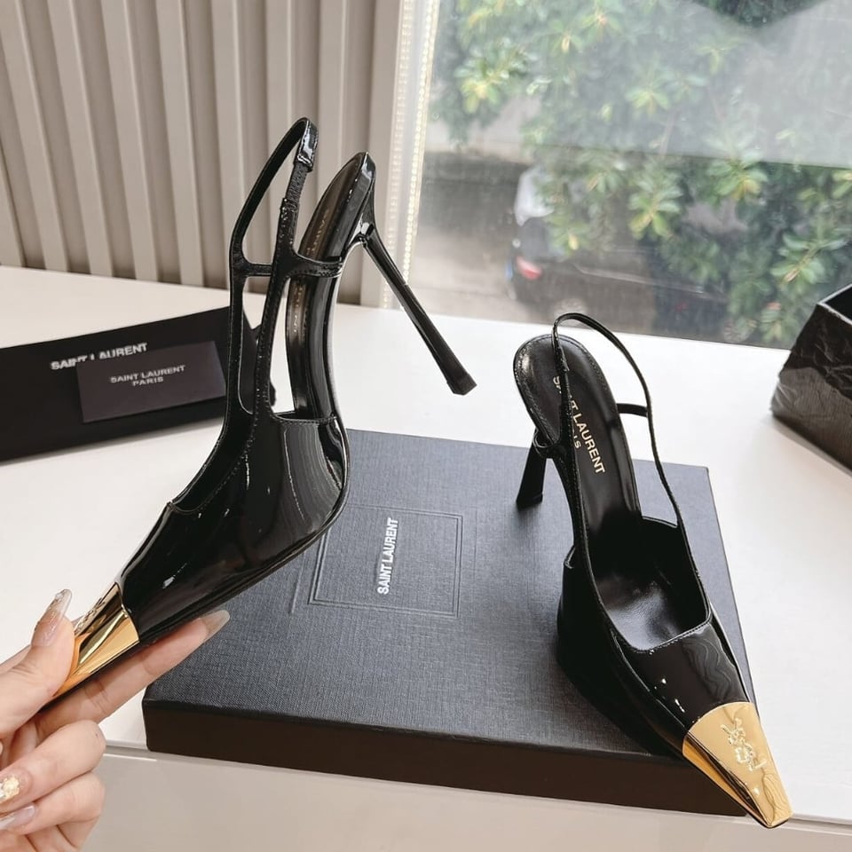 Saint Laurent Jeanne Slingback Pumps Black And Gold 800164Aadx21000 view 5