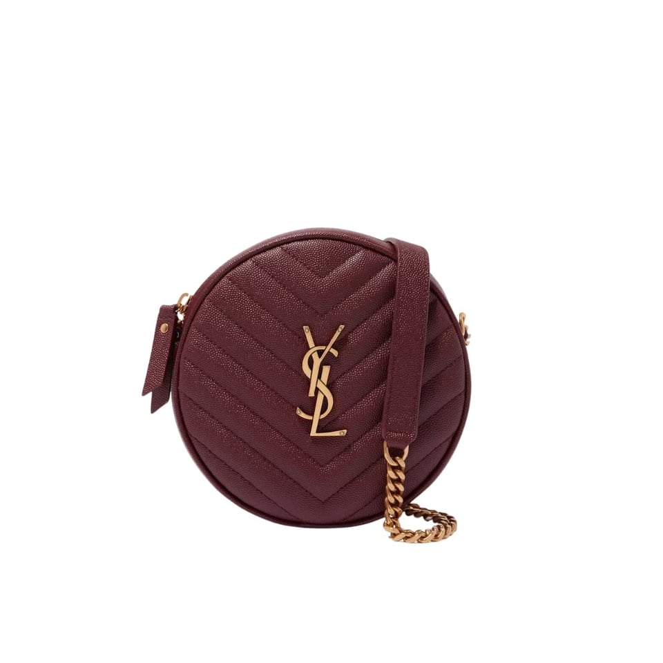 Saint Laurent Vinyle Round Camera Bag In Chevron Quilted Grain De Poudre Embossed Leather Red 18Cm view 2