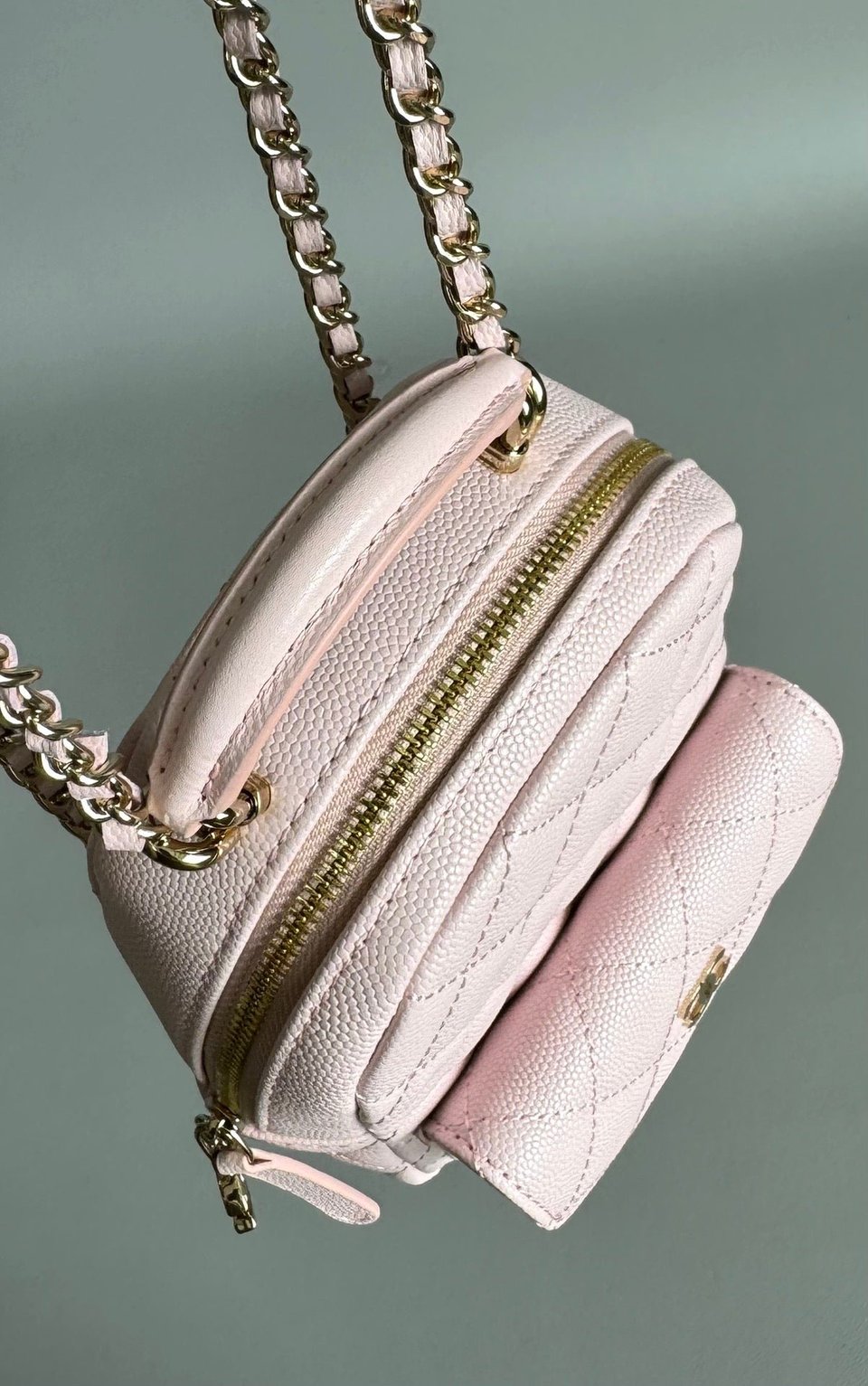 Chanel Mini 18 Backpack Pink Caviar Light Gold Hardware view 3