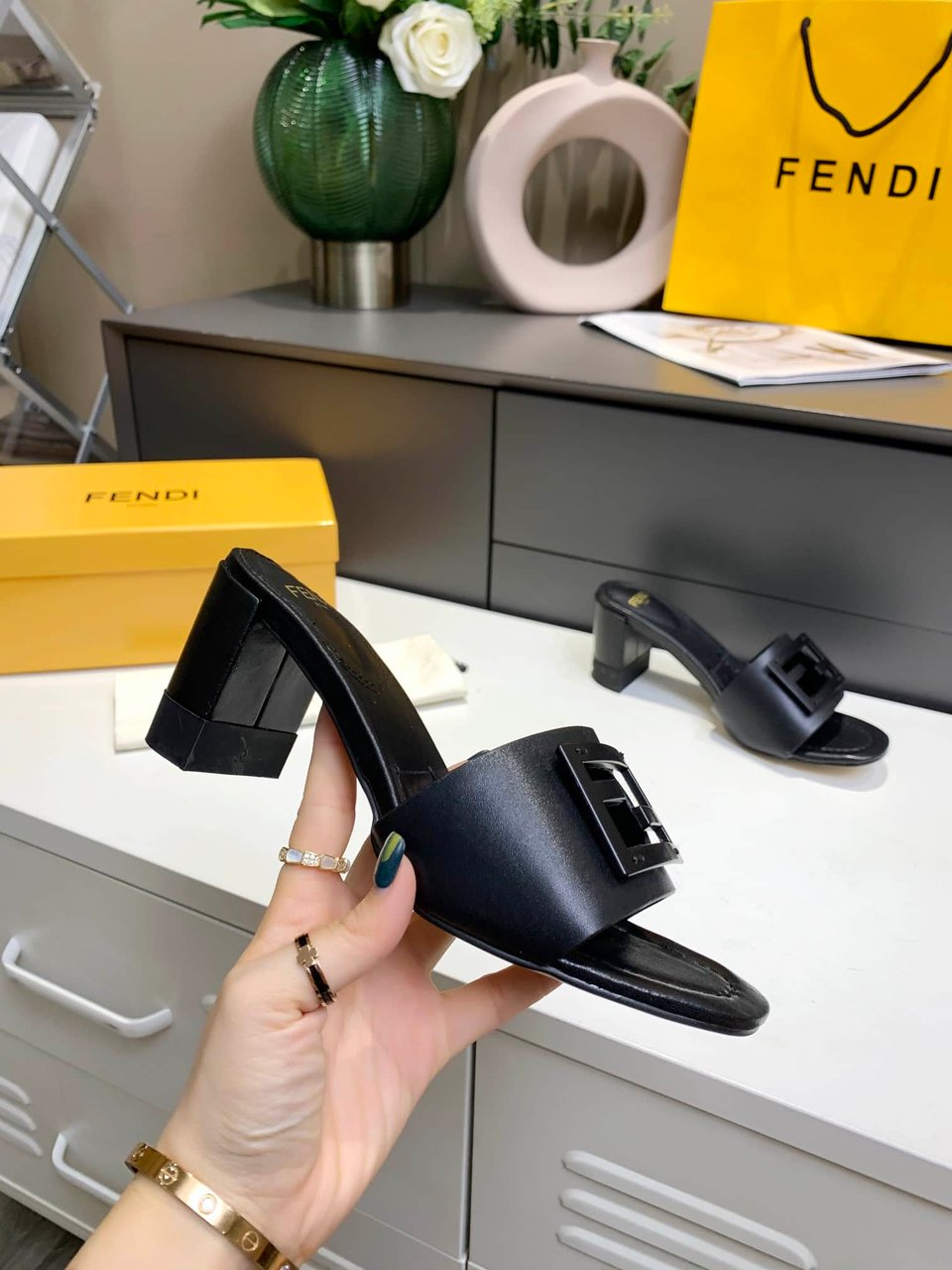 Fendi Signature Leather High Heel Black view 5