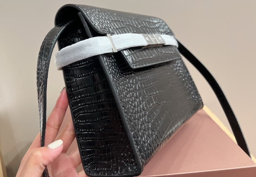 Saint Laurent Manhattan Shoulder Bag In Crocodile Embossed Shiny Black Silver 25Cm view 5