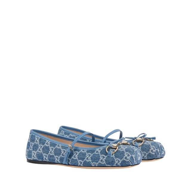 Gucci Horsebit Ballet Flat Blue GG Denim ‎814321 FAFHR 4746 For Women