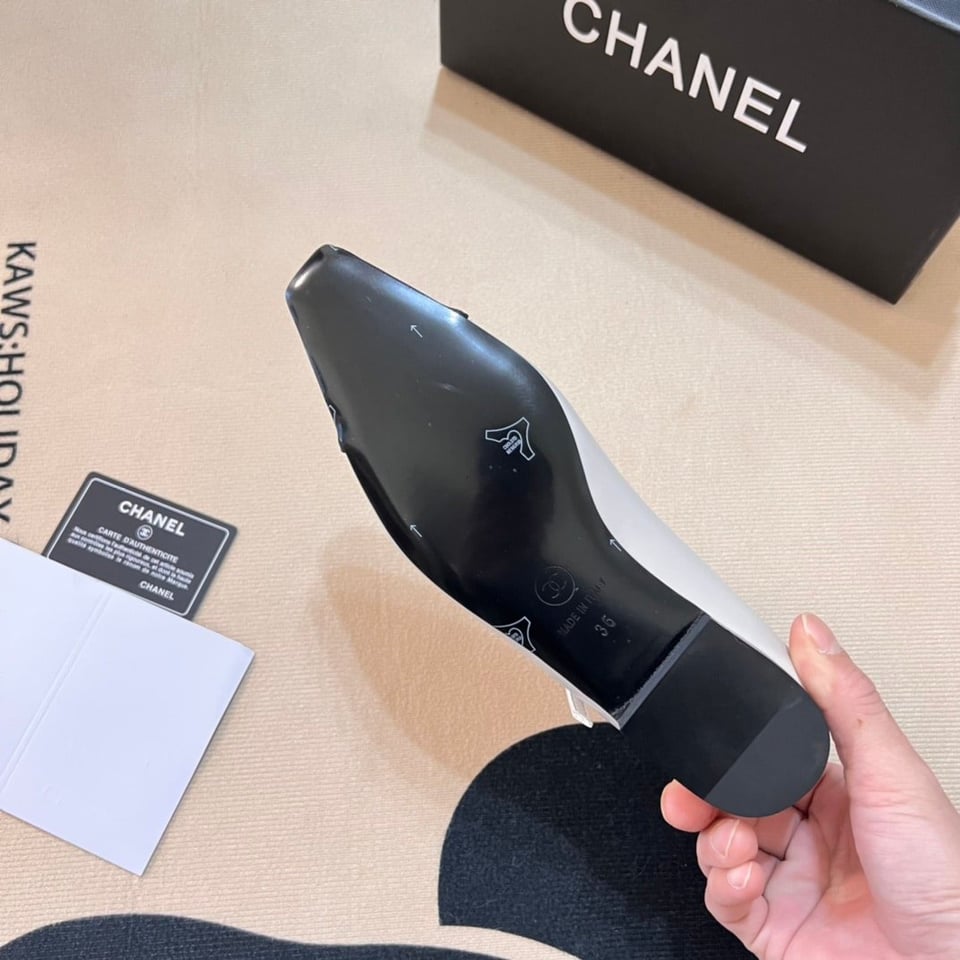 Chanel Square Toe Ballet Flats Black White view 4