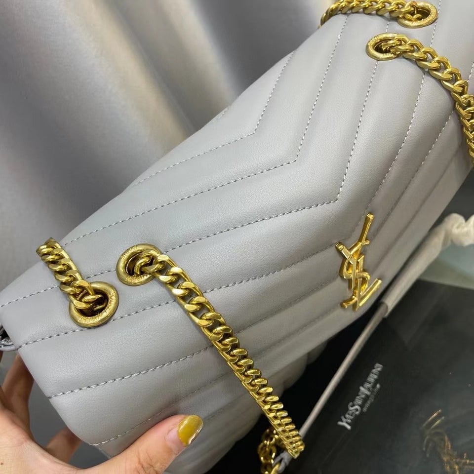 Saint Laurent Loulou Medium Chain Bag In Matelasse Y Leather Gray view 3