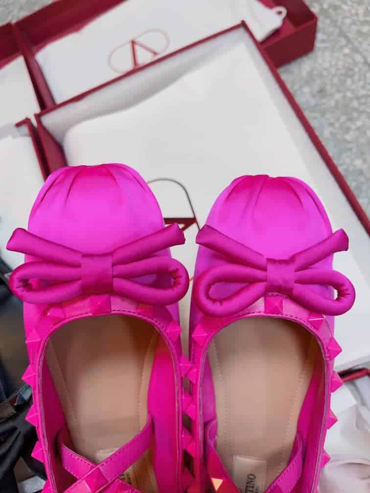 Valentino Garavani Rockstud Satin Ballerinas With Tone On Tone Studs Pink 3W2S0Hb6Mju Uwt view 6