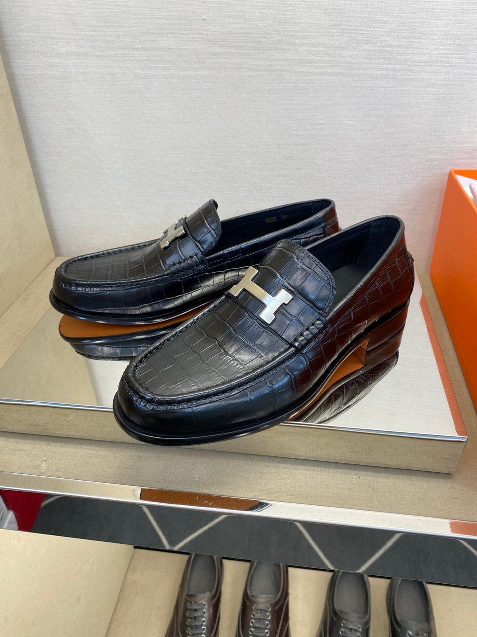 Hermès Iconic H Buckle Alligator Leather Loafers Black- Shoes for Men view 7