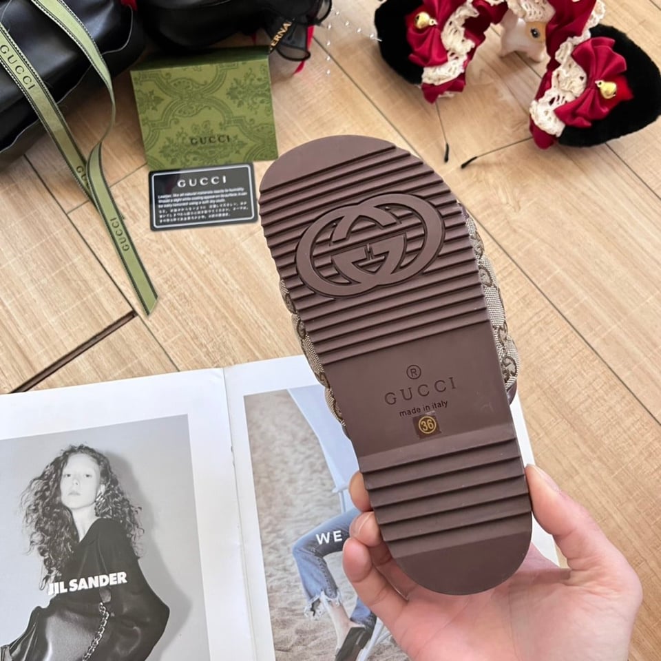 Gucci Gg Horizontal Strap Sandals With Tag In Brown view 9