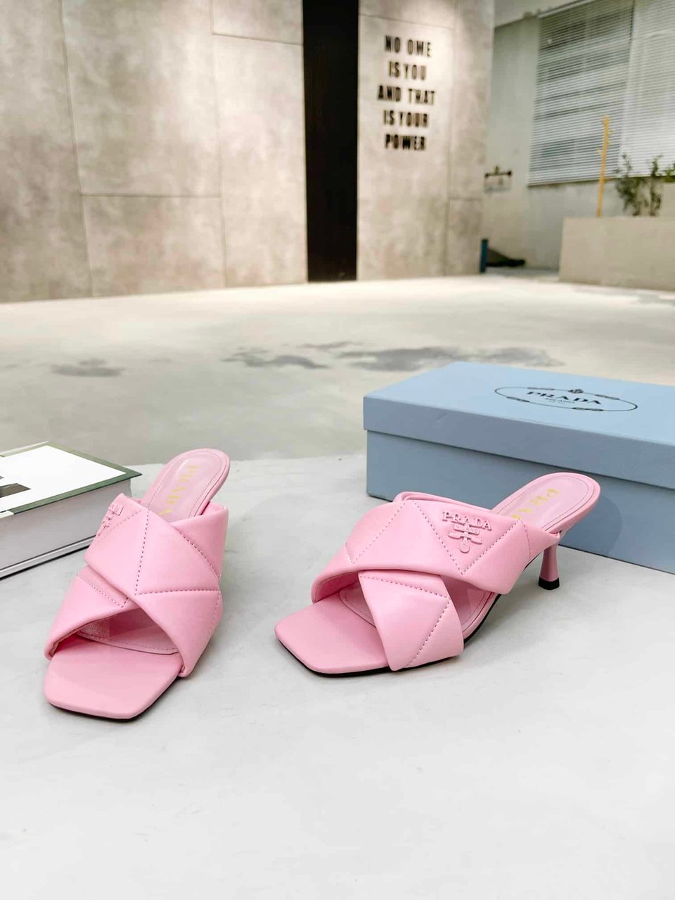 Prada Quilted Leather Mule Pink view 7