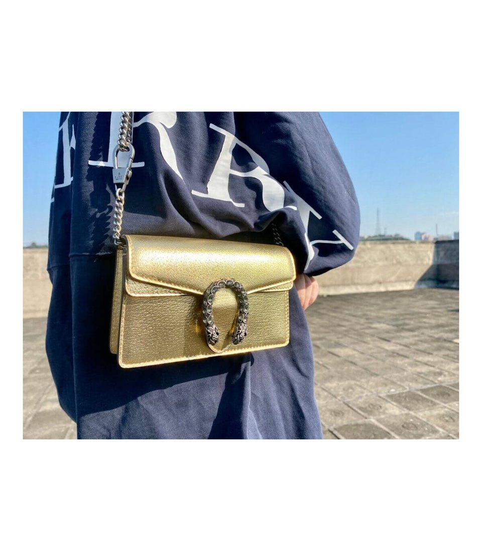 Gucci Dionysus Small Shoulder Bag in Gold Lame Leather view 3