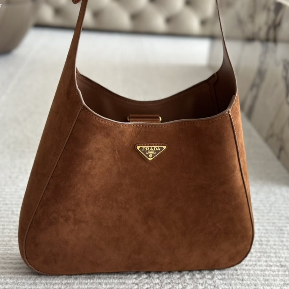 Prada Large Suede Shoulder Bag Cocoa Brown 34Cm view 4