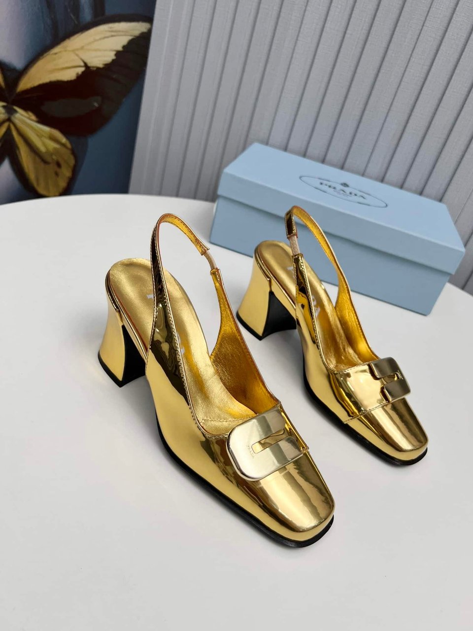 Prada Leather Slingback Pumps Gold view 11