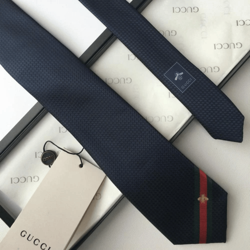 Gucci Bee Pattern Blue Canvas Tie For Men view 3