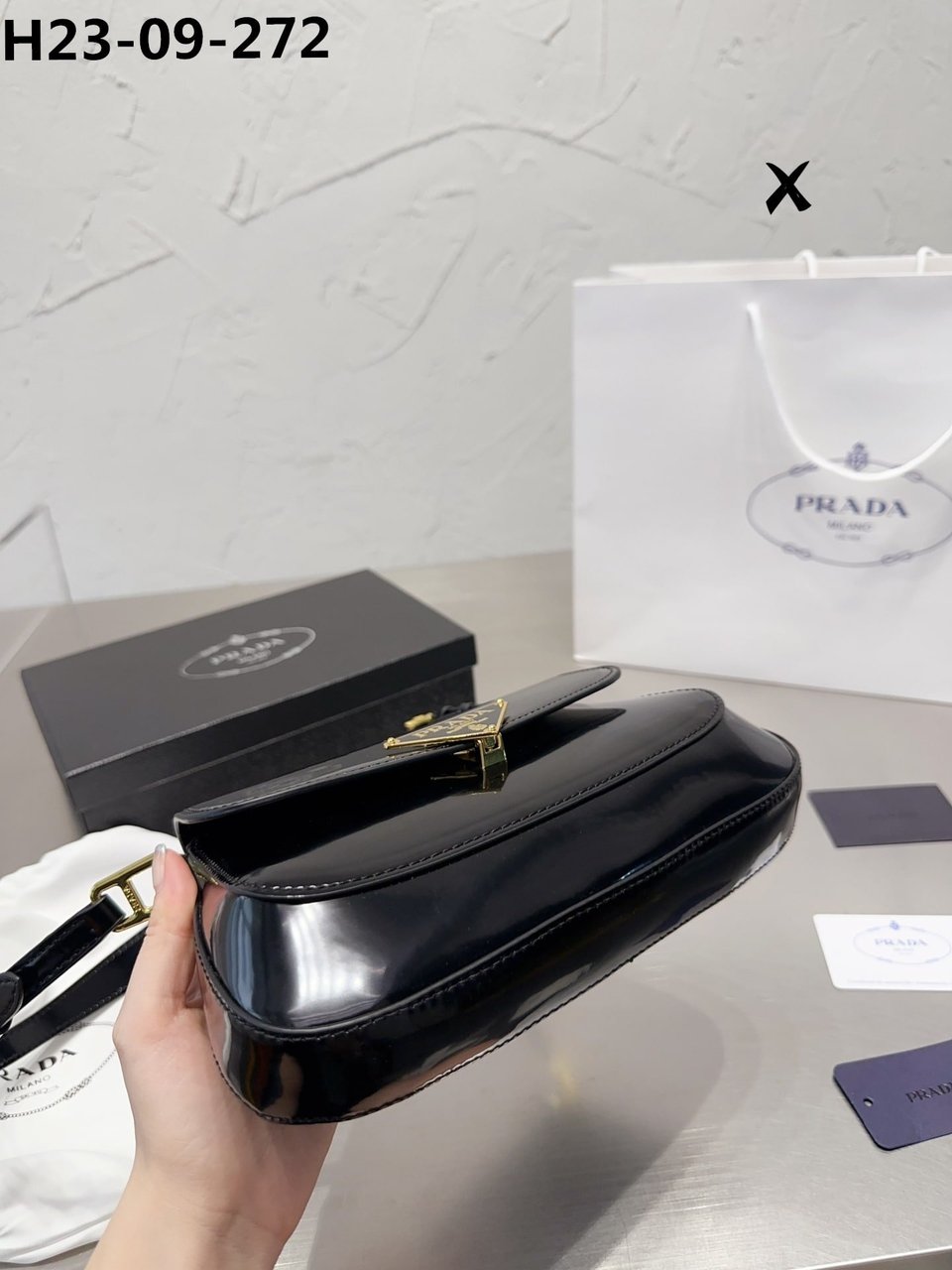 Prada Brushed Leather Bag Black 27Cm view 7