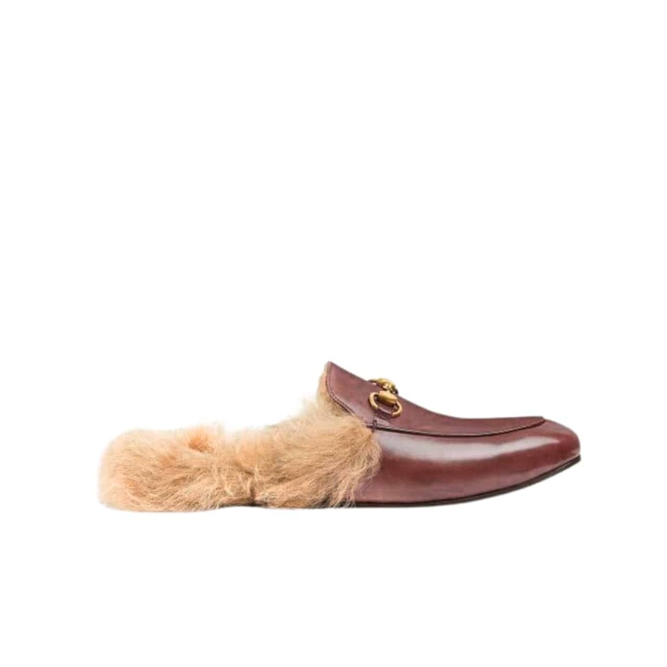 Gucci Princetown Furlined Leather Slippers In Brown view 2