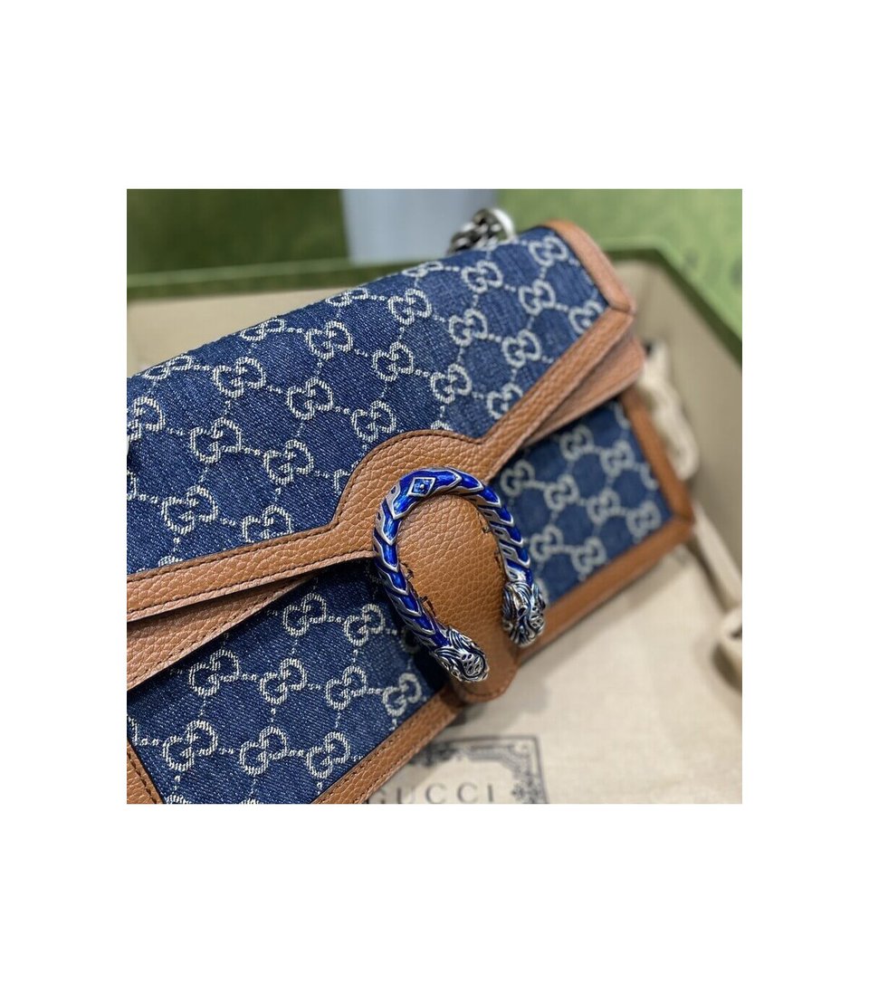 Gucci Small Dionysus Shoulder Bag in Blue Jacquard Denim 28cm view 8