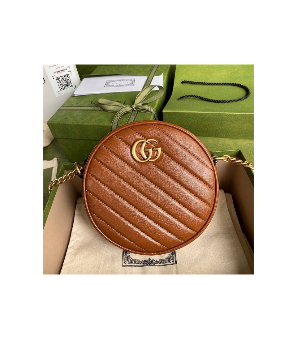 Gucci GG Marmont Mini Round Shoulder Bag Brown view 3