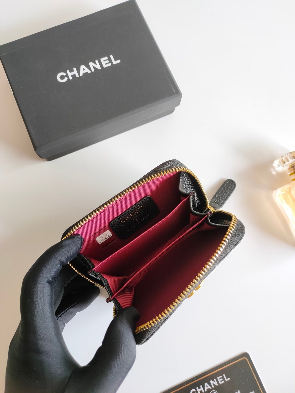 Chanel Boy Zip Coin Purse 11.5 Black Grained Calfskin Gold Icon view 5