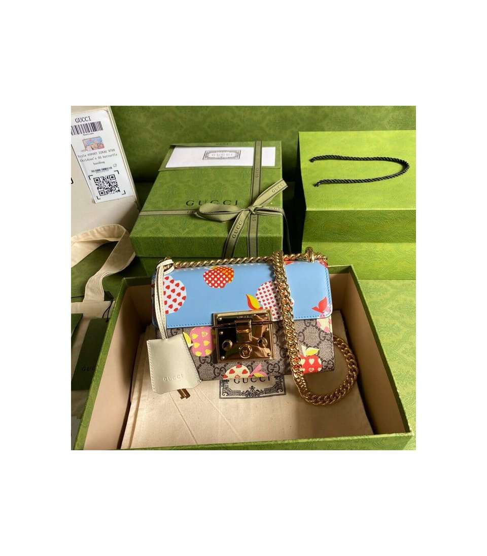 Gucci Padlock Heart Apple Pattern Small Shoulder Bag Blue view 8