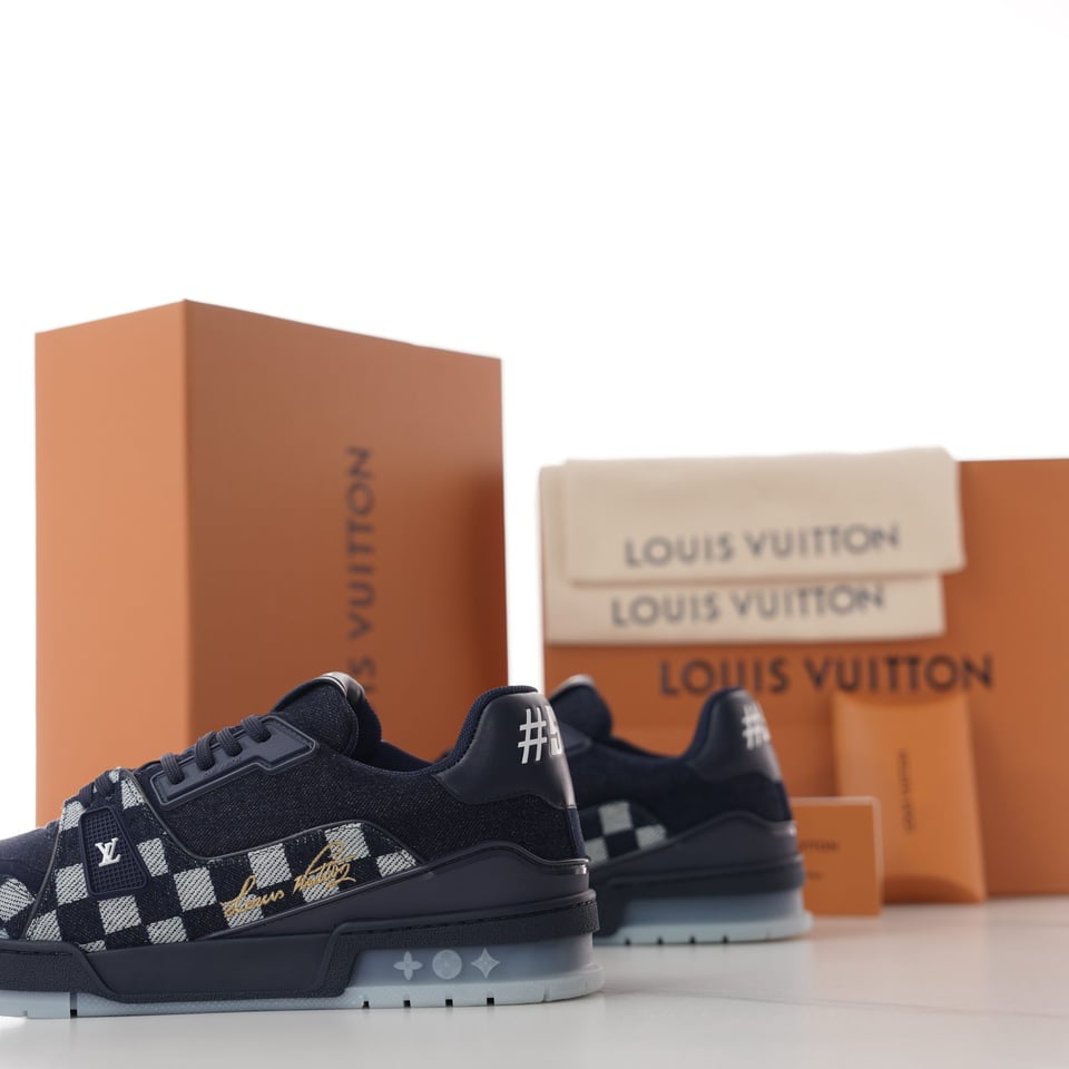 LV Trainer Sneaker Damier Denim Blue for Men 1AIK58 view 11