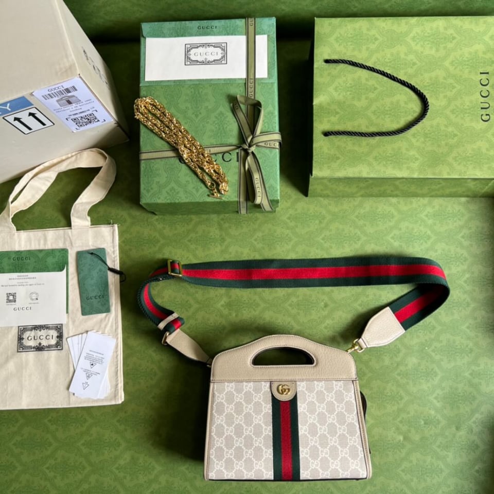 Gucci Ophidia Small Tote With Web White view 12